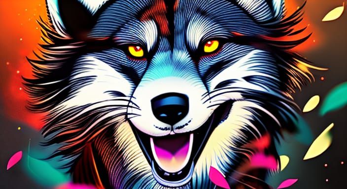 Colorful Super Wolf Portrait in Hyperrealistic Style