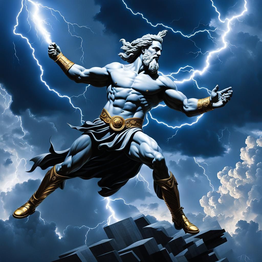 Zeus Throws Lightning Bolts in a Dramatic Sky