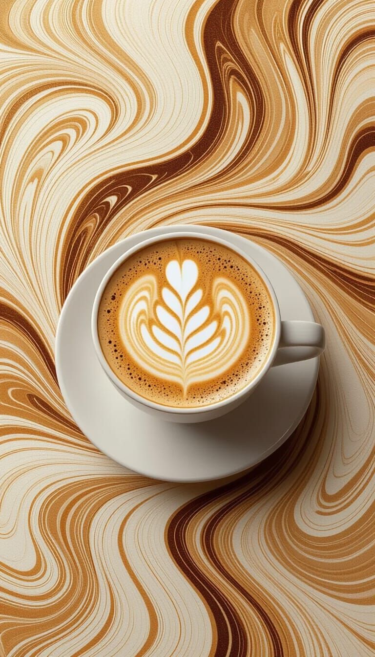 Abstract Swirls of Cappuccino Foam Art in Beige and Cream