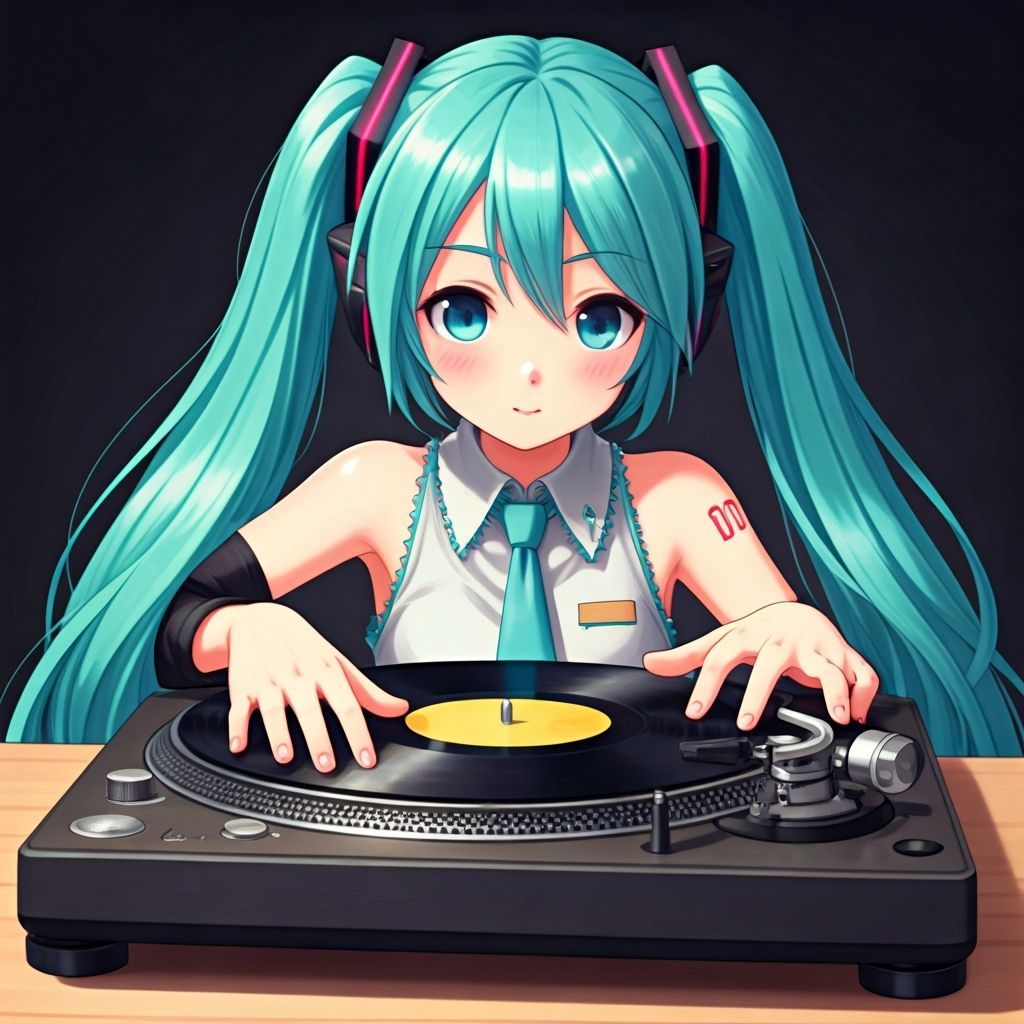 Hatsune Miku DJing at School with Two Hands