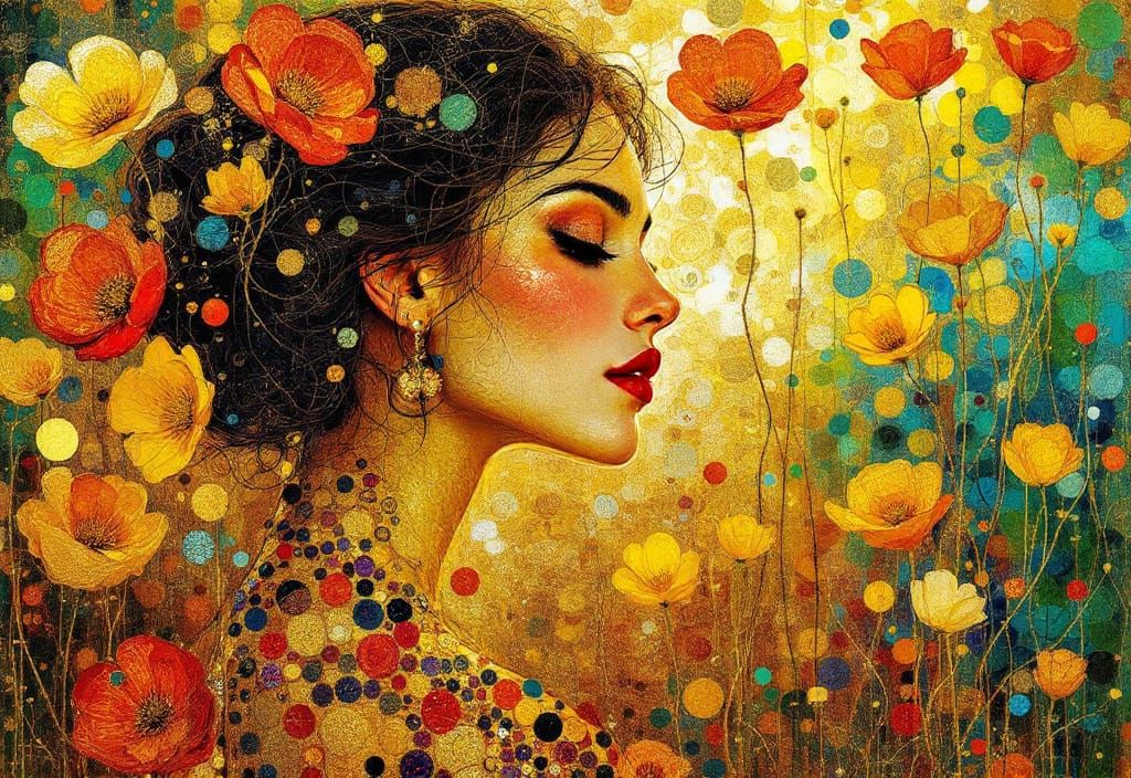 Golden Woman Portrait in Impressionistic Style