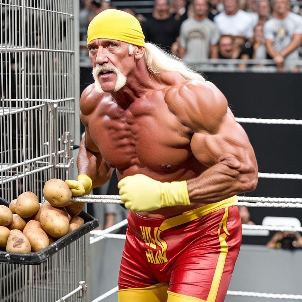 Hulk Hogan Battles Potatoes in Steel Cage