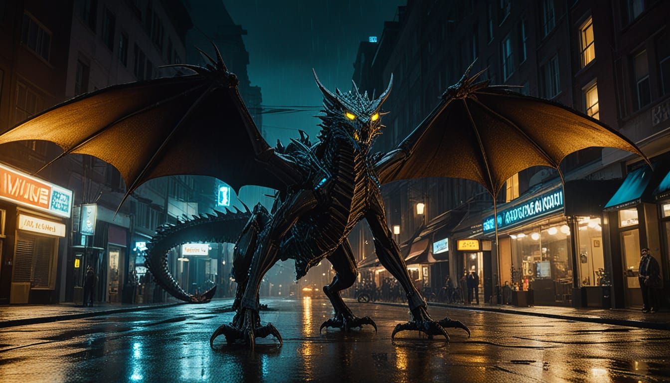 Cyberpunk Robotic Dragon Roars into the Night
