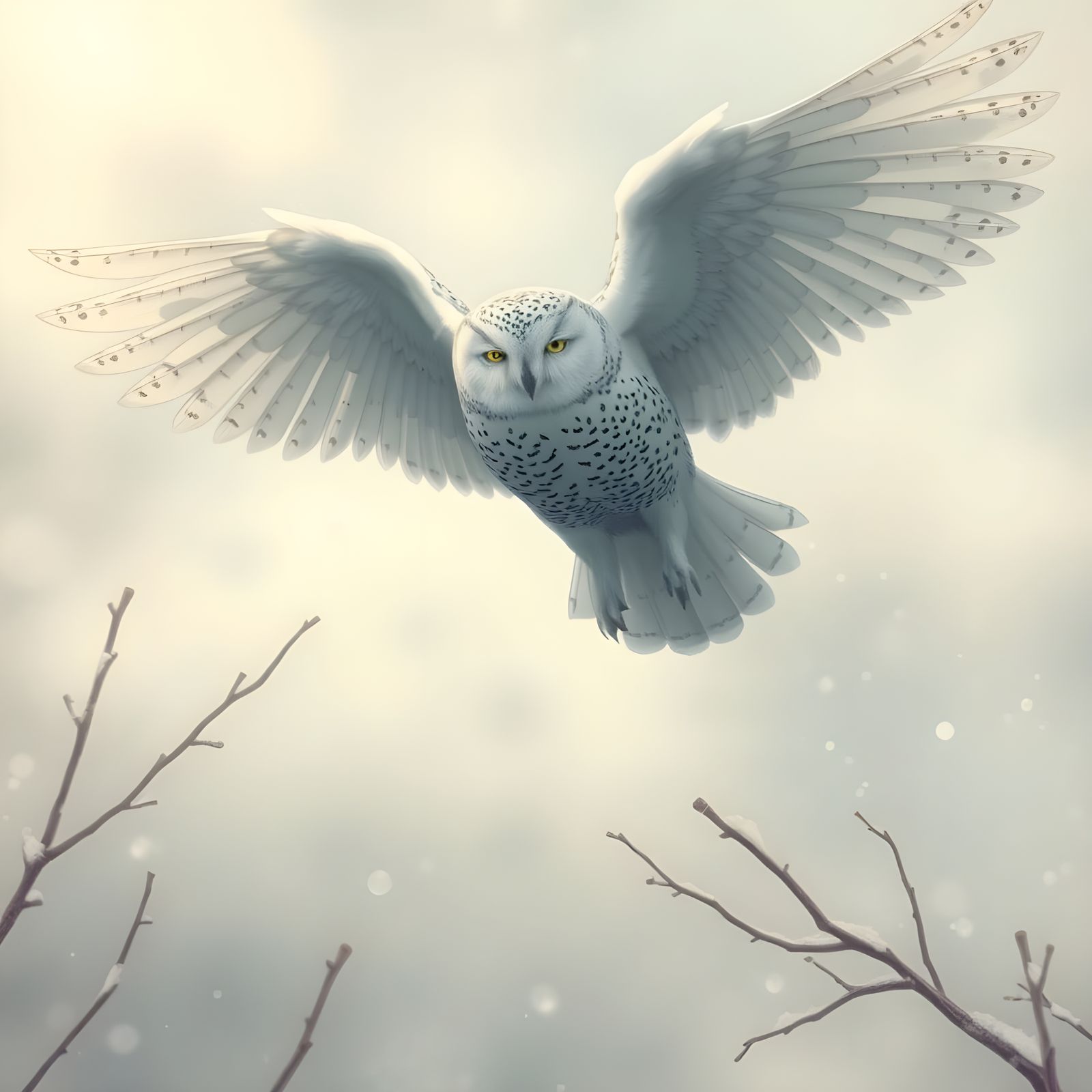 Snow Owl Wings in Flight: Detailed Close-Up