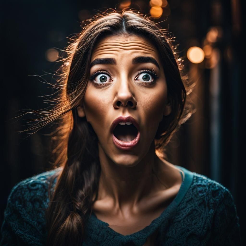 Hyperrealistic Photo of a Shocked Woman's Face