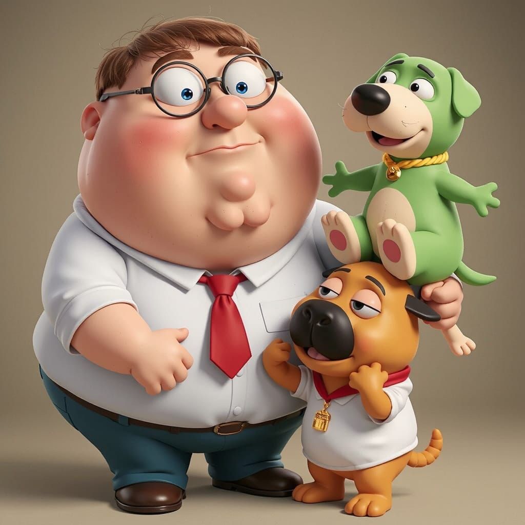 Peter Griffin and Stewie, Lois, Brian, Quagmire Family Scene