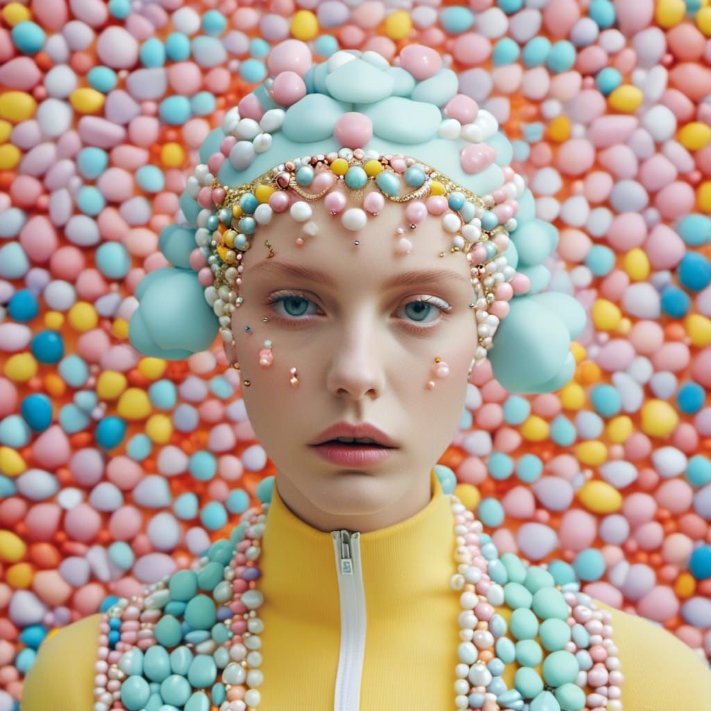 Beaded Girl in Absurdist Pastel Style