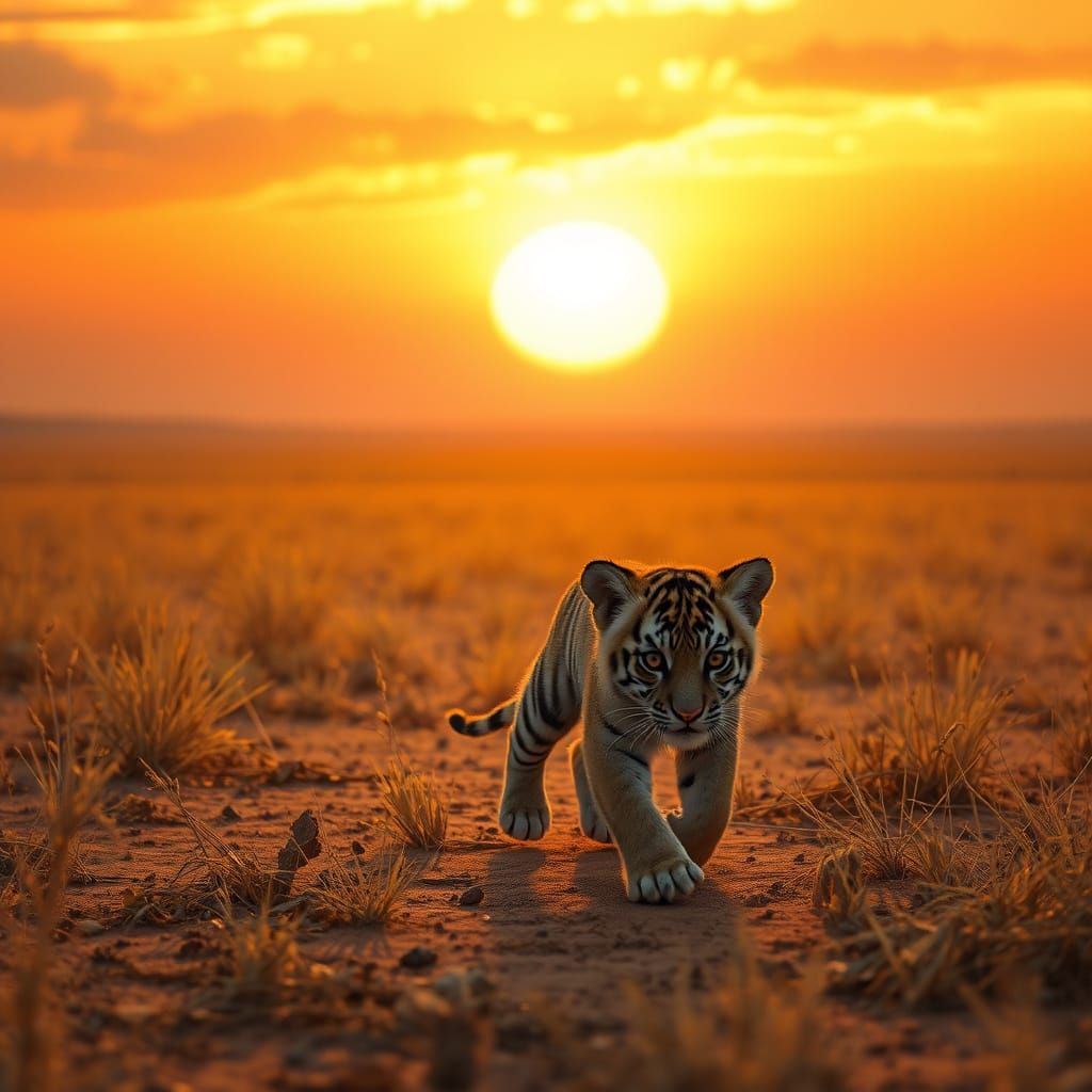 Golden Sunset Tiger Cub in Solitude