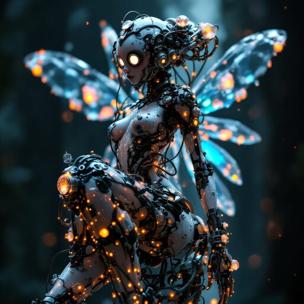 Futuristic Fairy in Crystal Exosuit, Photorealistic Art