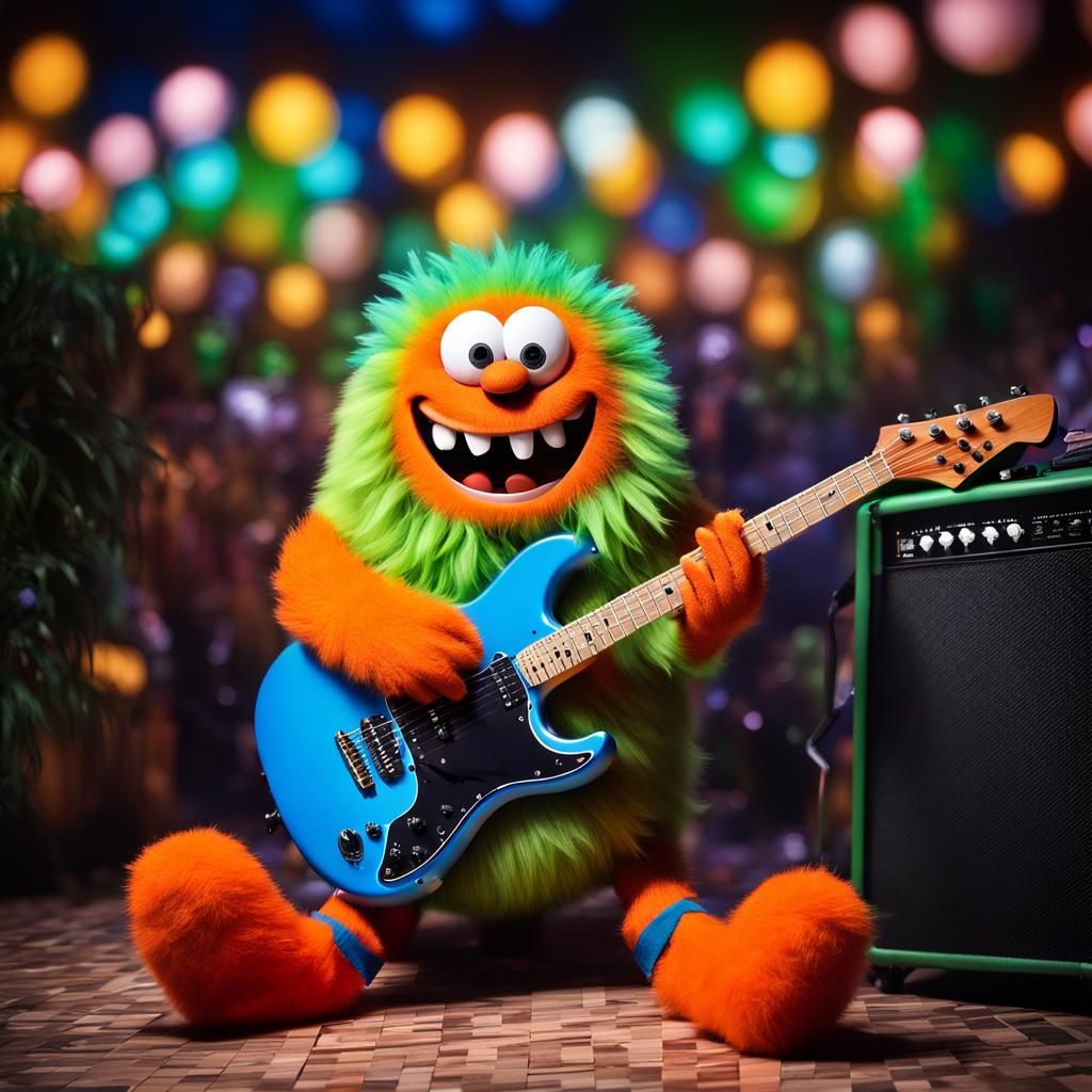 Fluffy Monster Rocks Out on Guitar
