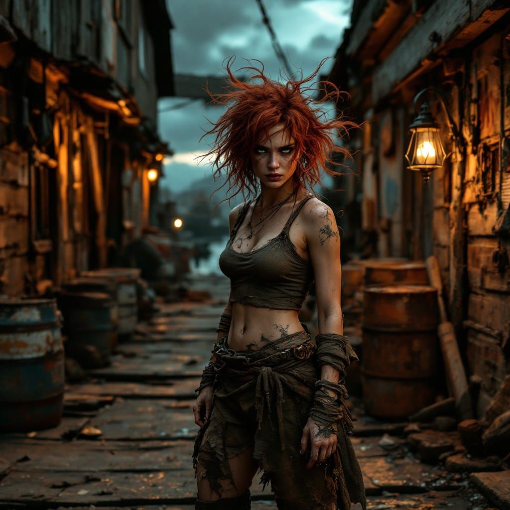 Gritty Dockside Portrait at Dusk in Digital Realism