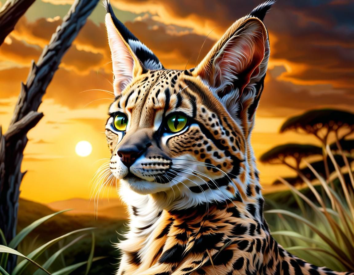 Stunning Serval Cat Portrait in Natural Environment