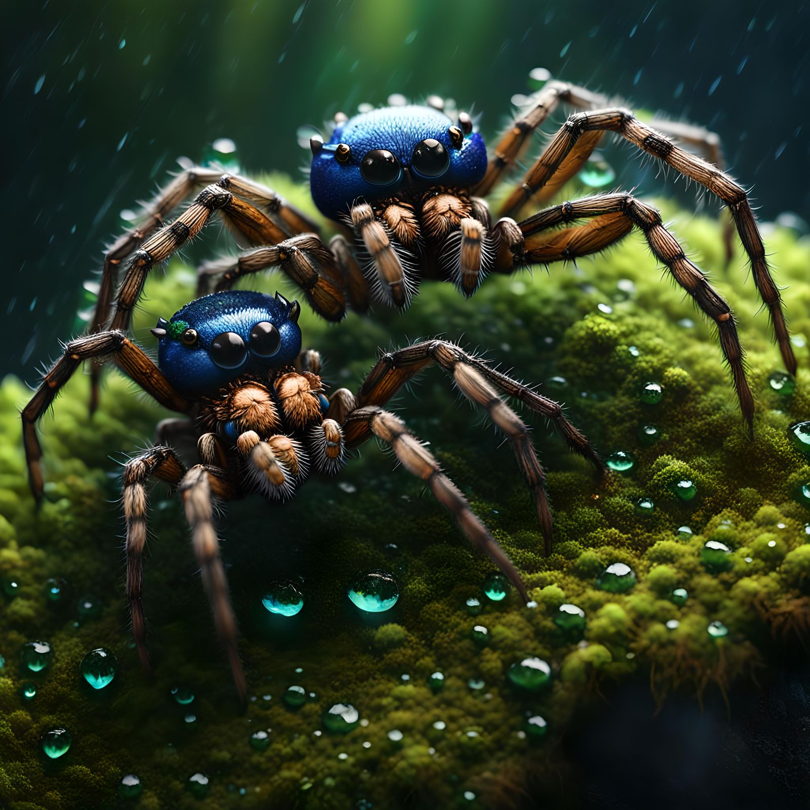 Detailed Spiders in Moss, Fantasy Concept Art