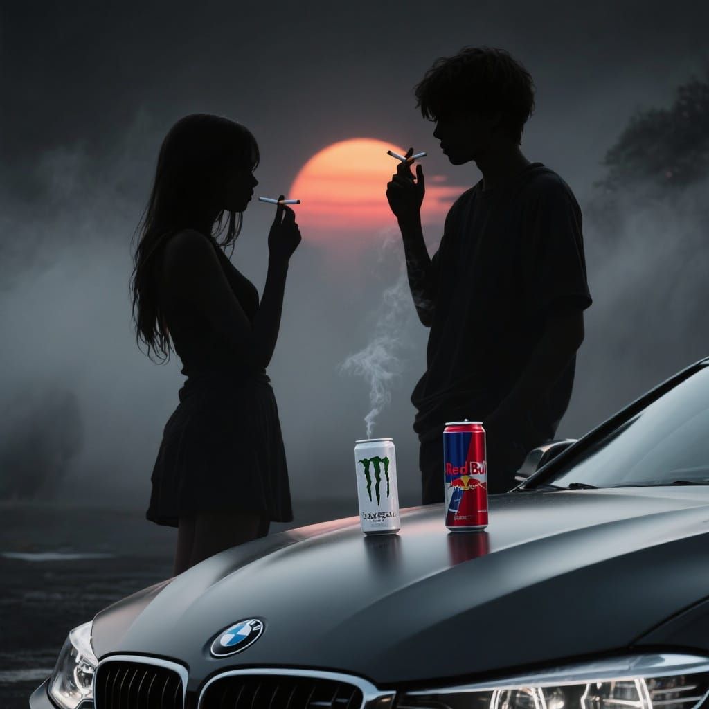 Cinematic Silhouette of Youth with Cigarettes, Moody Style