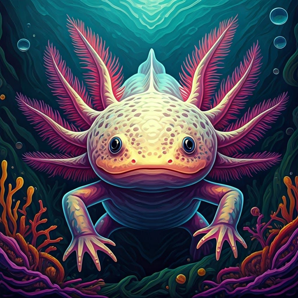 Iridescent Axolotl in Dreamlike Surrealism