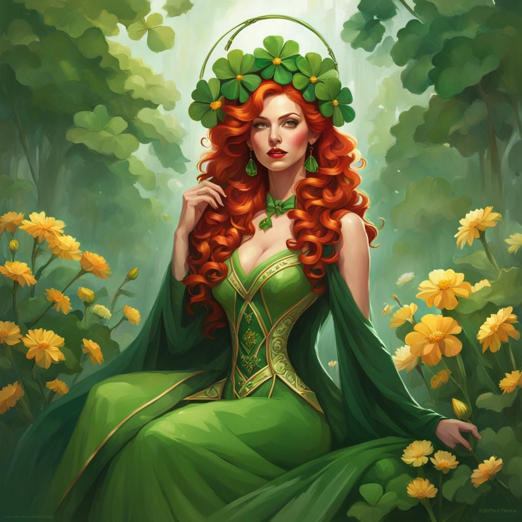 Attractive Woman in St. Patrick's Outfit, Digital Painting