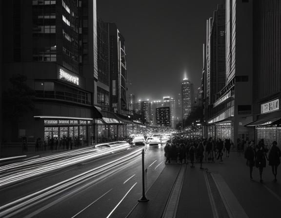 Night Cityscape in Black and White Long Exposure