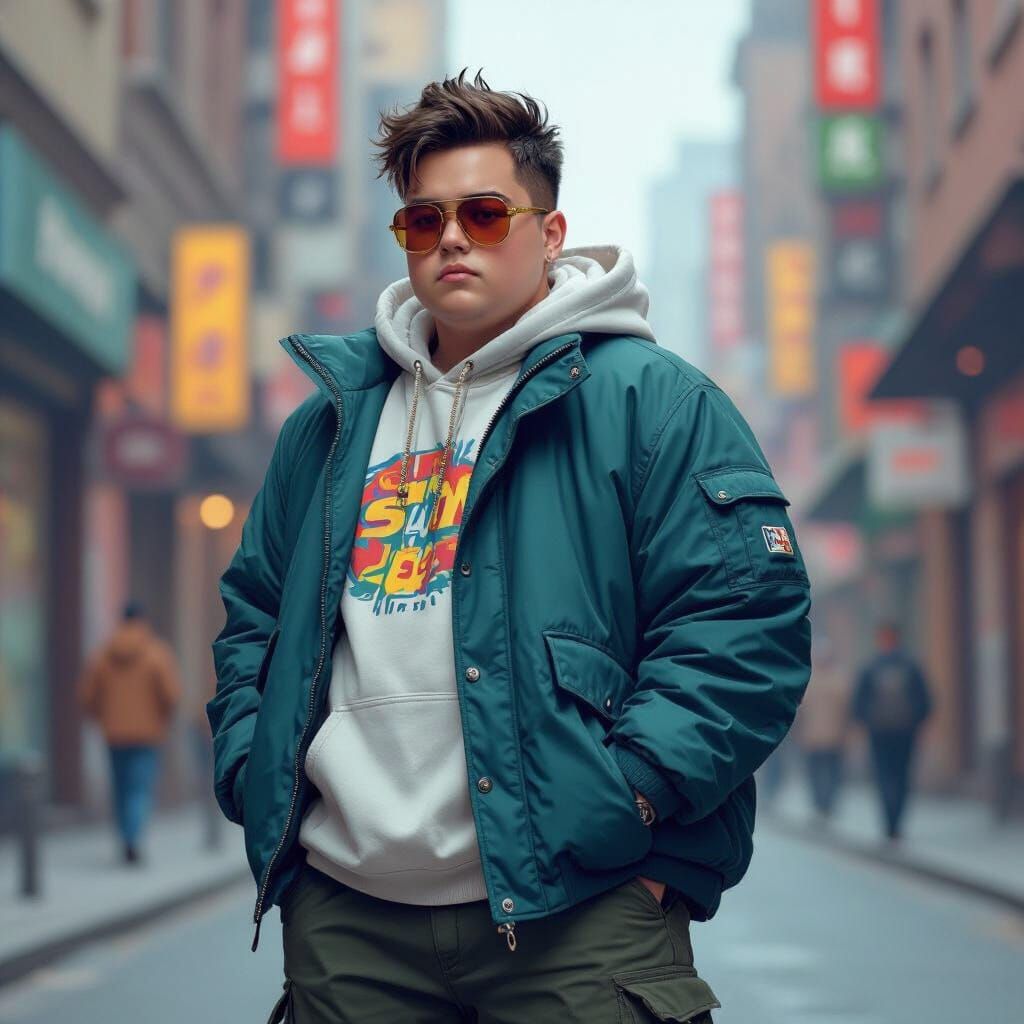 Stylish Plus-Size Man in Urban Digital Painting