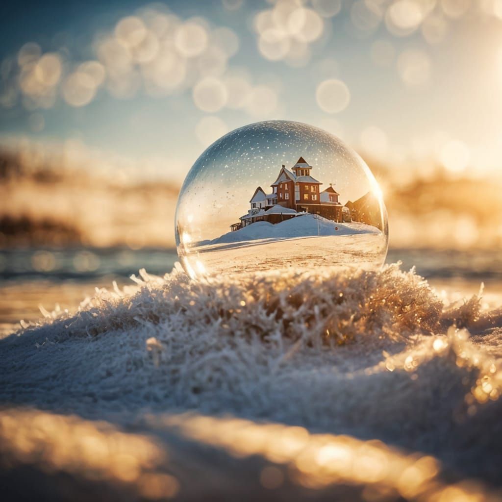 Surreal Snow Globe on Deserted Beach