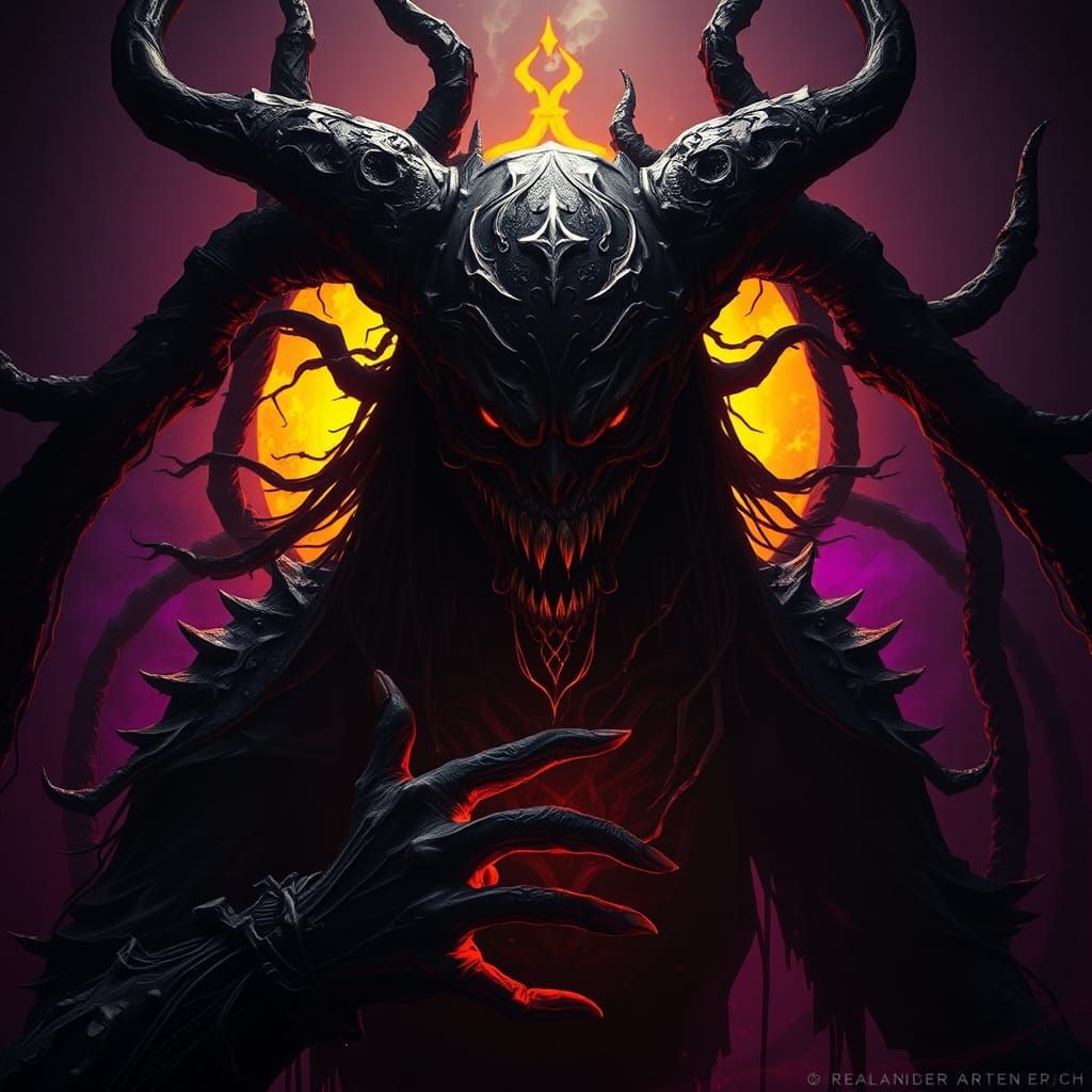 Maniacal Dark Fantasy Figure in Art Nouveau Style