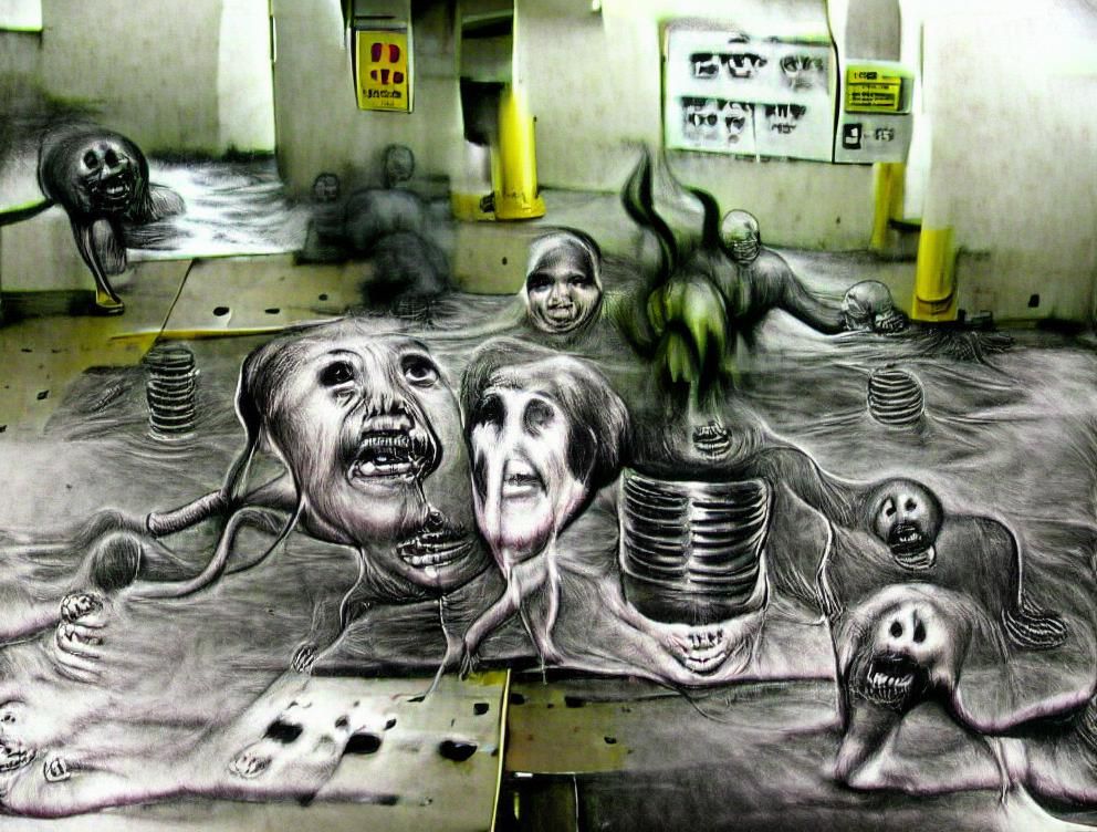 Horrific Irradiated Monsters in Charcoal Drawing