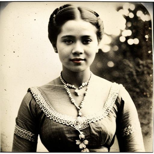 Indonesian Woman in Victorian Dress, Vintage Photo