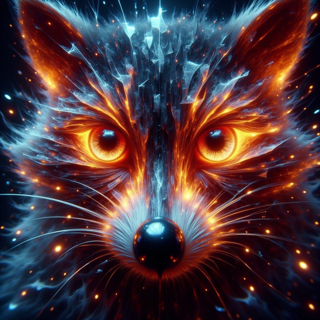 Raccoon Face with Shimmering Glass-Like Reflections in Soft ...