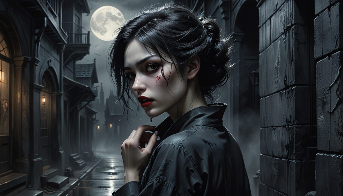 Ethereal Vampire Portrait in Dark, Gothic Elegance