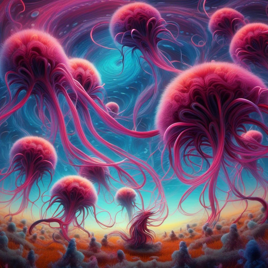 Surreal Landscape with Tentacled Aliens, Dali Style