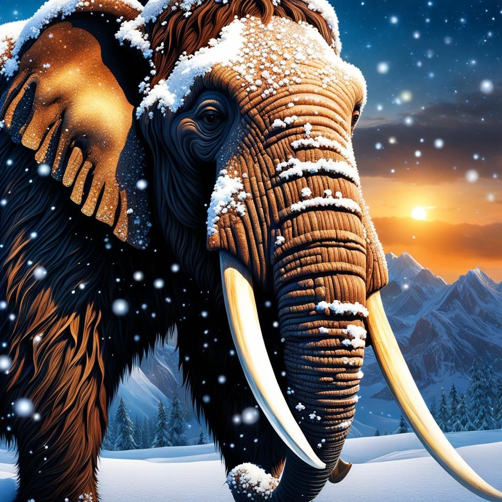 Epic Woolly Mammoth in Ice Age Landscape