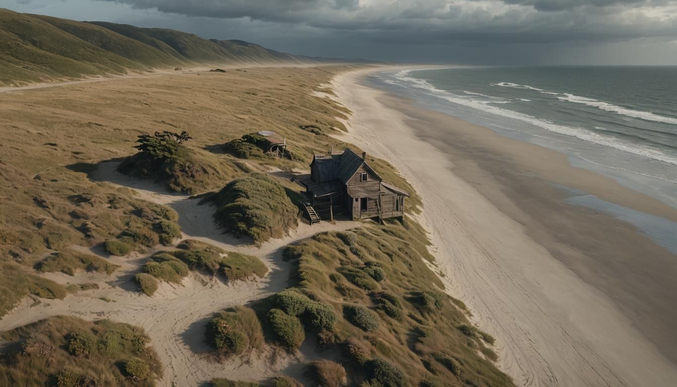 Idyllic Coastal Road and Shack in Golden Light