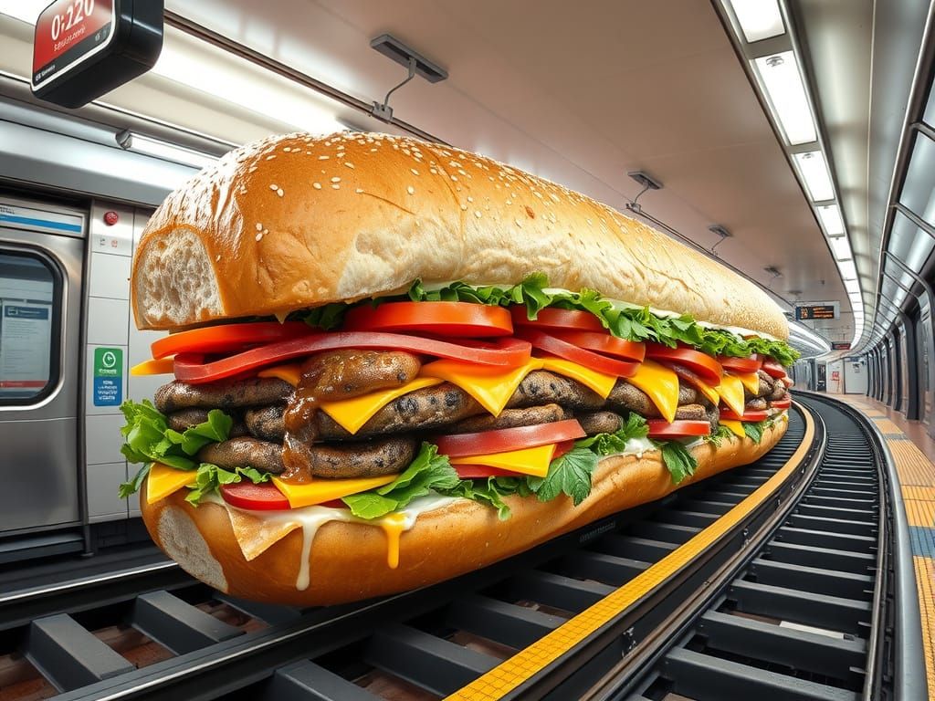 Colossal Subway Sandwich on Train Tracks