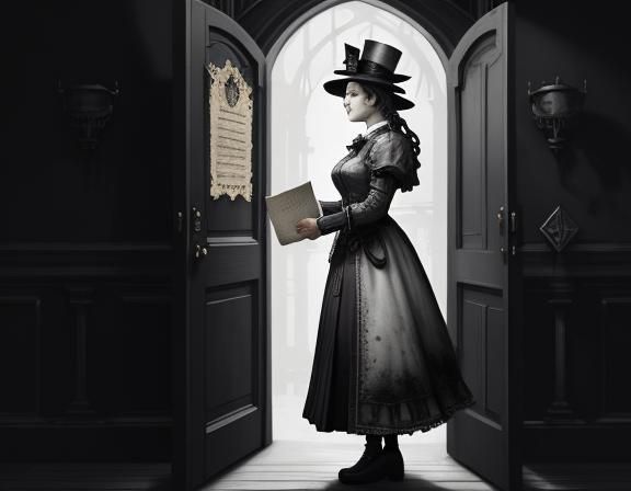 Steampunk Woman with Letter, Beatrix Potter Style