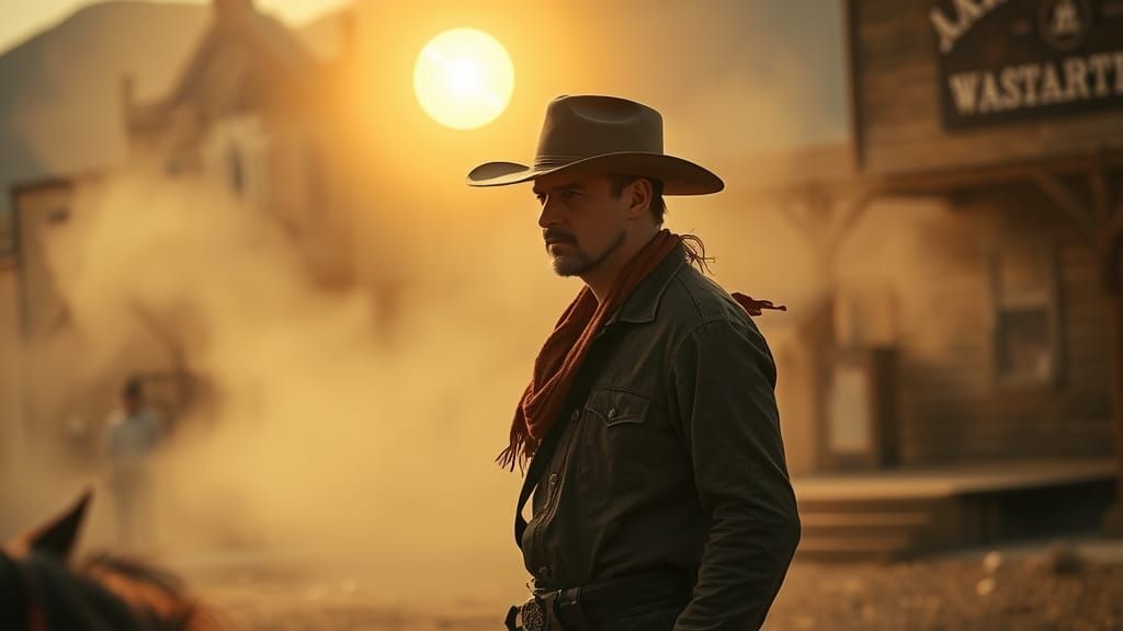 Mystical Cowboy in Dreamlike Western Twilight