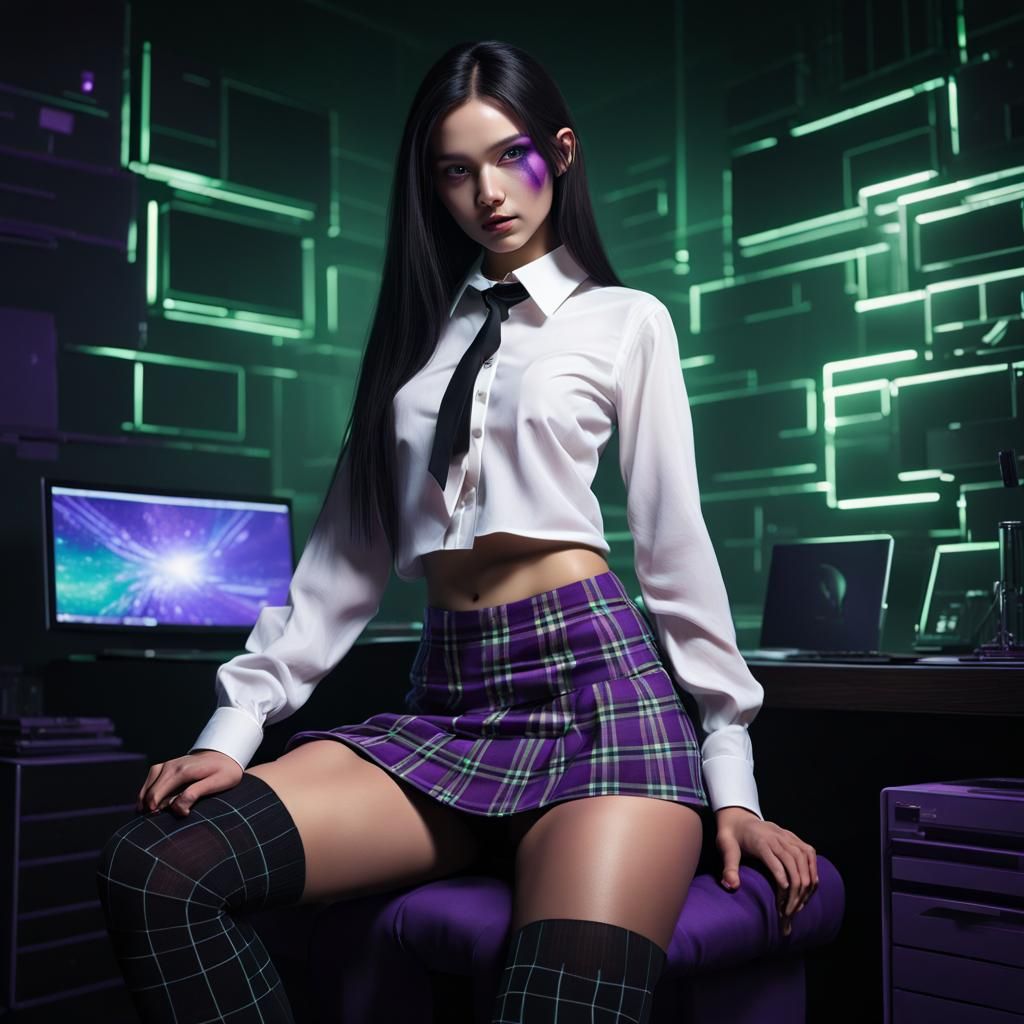 Futuristic Hacker Girl in Neon Cityscape