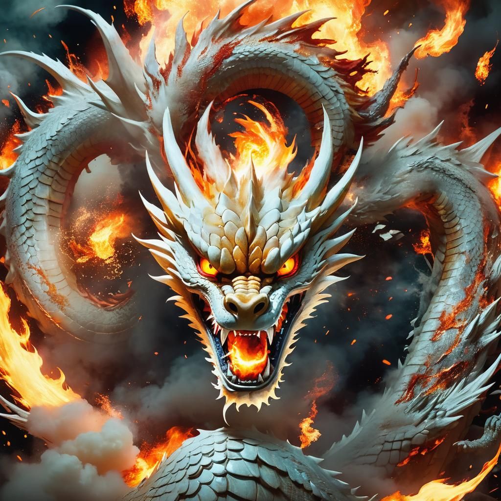 White Dragon Encircling Fiery Explosion