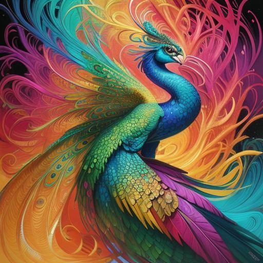 Dragon Peacock Woman in Abstract Expressionist Style