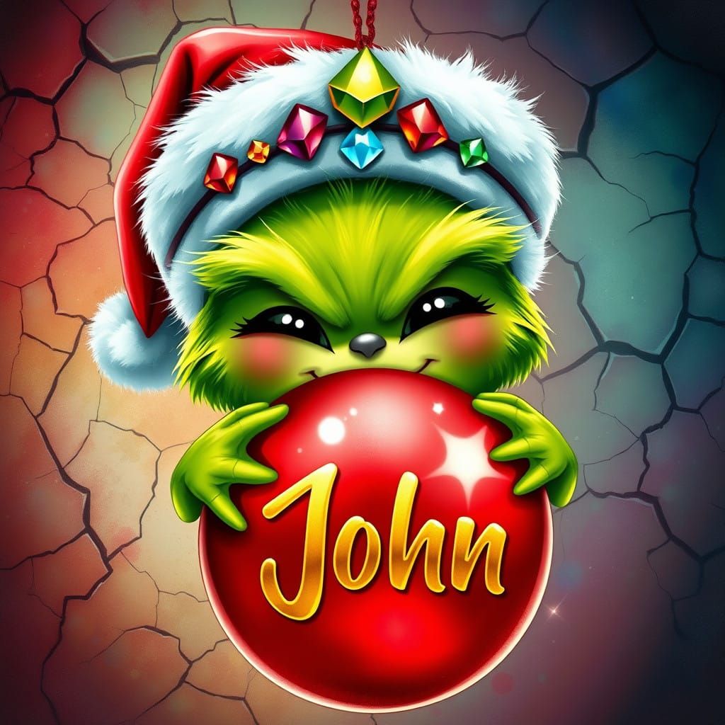 Whimsical Chibi Grinch Delights with Joyful Santa Hat and Sp...