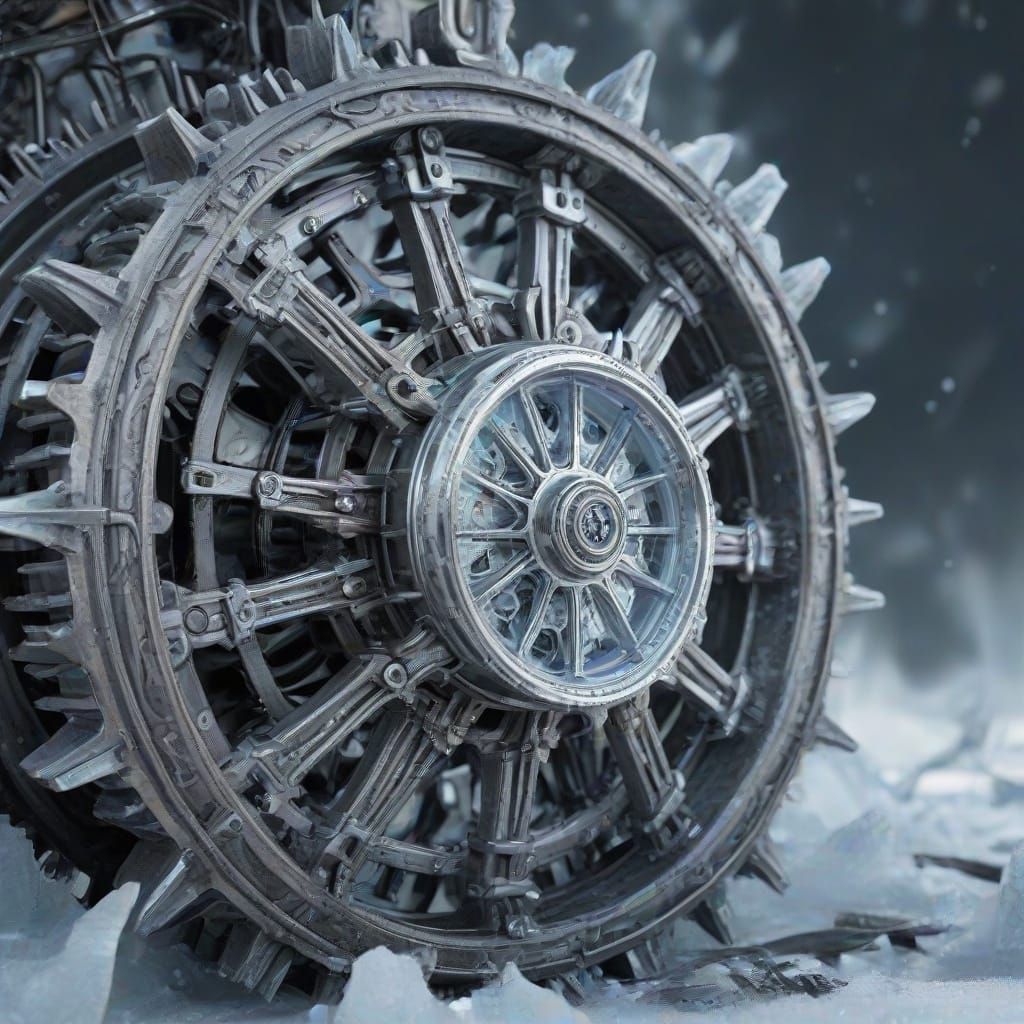 Steampunk Engine Builds Ice Shell in Ethereal Digital Painti...