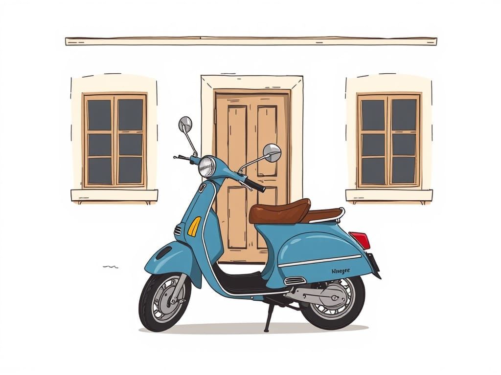 Vintage Moped Parked in Front of a Weathered Italian Buildin...