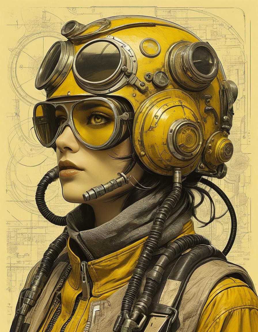 Minimalist Dieselpunk Art in Yellow Tones