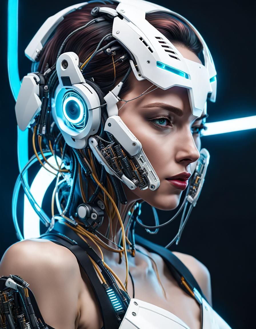 Cyberpunk Woman with Mask Connected by Wires