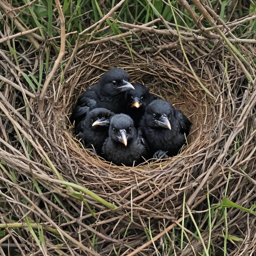 Baby Crows in Nest: AI Generated Image