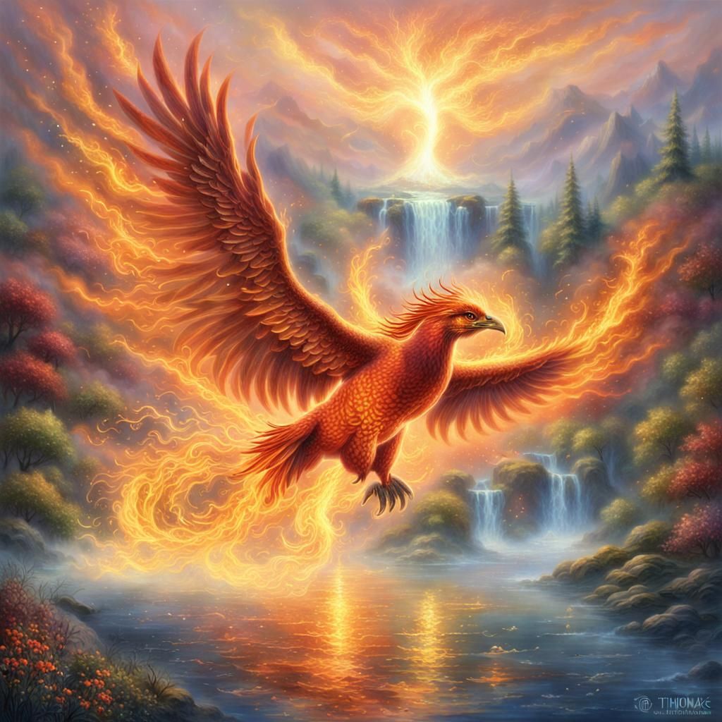Fiery Phoenix Rising: Ethereal Fantasy Art