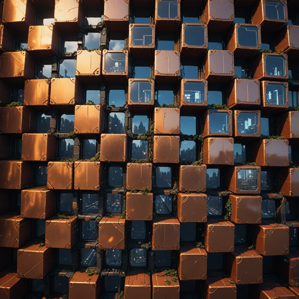 Glowing Copper Cityscape in Futuristic Style