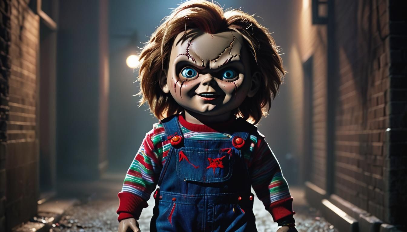 Menacing Chucky in Dimly Lit Alleyway