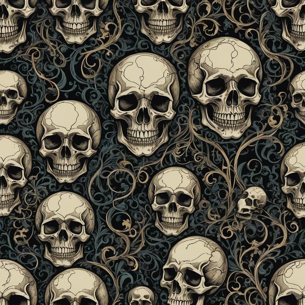 Ornate Skulls and Tendrils in Psychedelic Cinematic Style