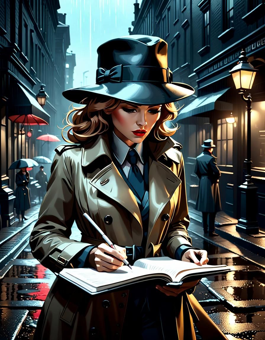 Noir Detective Investigates Crime Scene, Digital Art