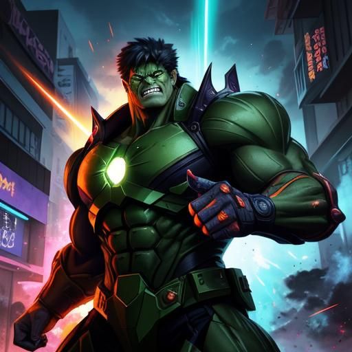 Hulk Rhino Hybrid Charges in Anime Style