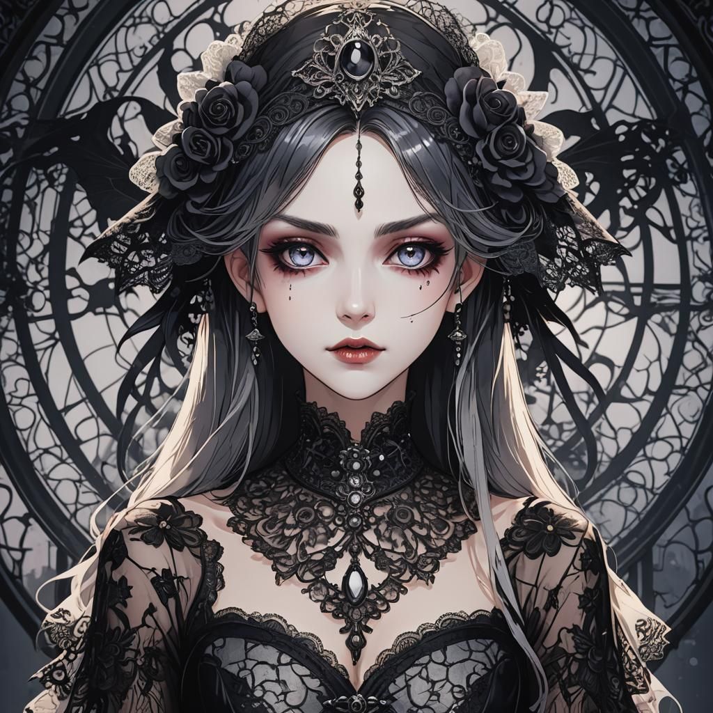 Gorgeous Vampire Woman in Anime Style